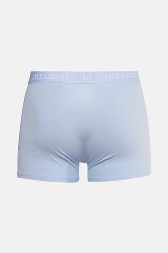 Shorty de boxeur bleu LYLE & SCOTT, avec une ceinture élastique à logo de marque sur l'arrière.