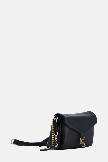 Sac à dos noir de Gaudi Jeans avec chaîne dorée et logo.