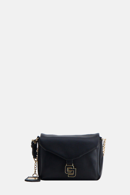 Sac à dos noir de Gaudi Jeans avec chaîne d'or et détail de logo.