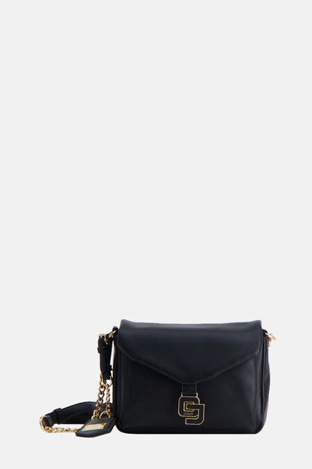 Sac à dos noir de Gaudi Jeans avec des détails dorés et une chaîne d'épaule.
