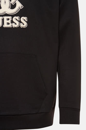 Gilet noir avec capuche de Guess, avec poche à l'avant et logo sur la poitrine.