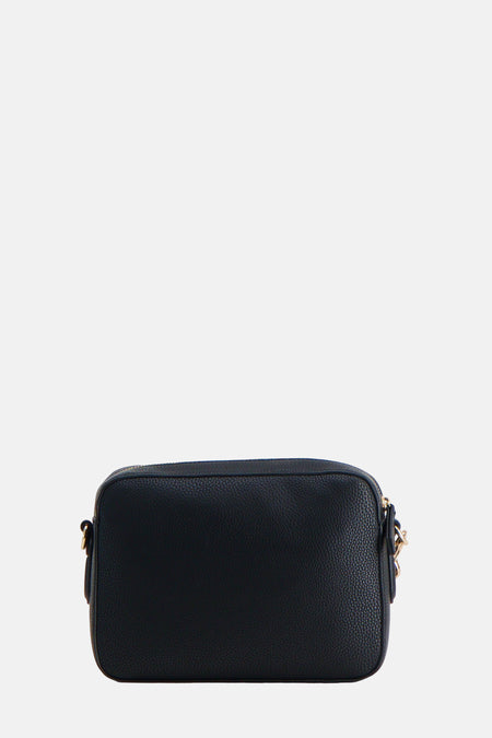 Sac à dos noir de VALENTINO BAGS avec une fine texture granuleuse et des détails dorés.