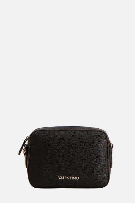 Sac à dos noir de VALENTINO BAGS avec une fine structure granulée et un logo de marque doré.