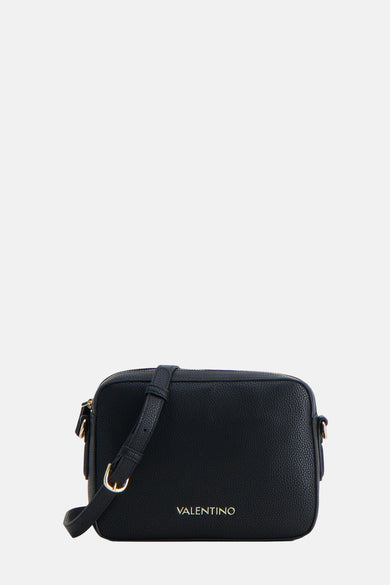 Sac à dos noir de VALENTINO BAGS avec une subtile texture granuleuse et des détails dorés.