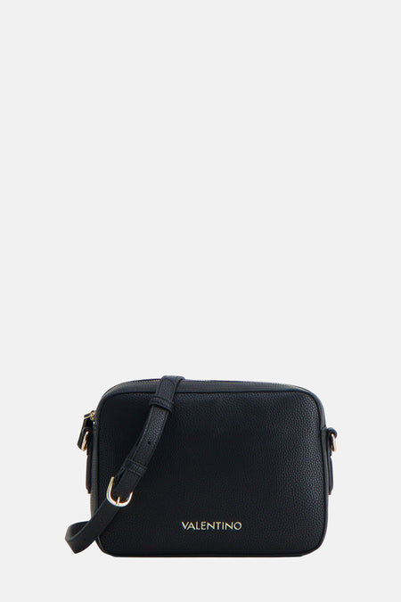Sac à dos noir de VALENTINO BAGS avec une subtile texture granuleuse et des détails dorés.