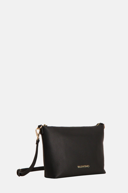 Sac à dos noir de VALENTINO BAGS, avec une fine structure granulée et un logo doré.