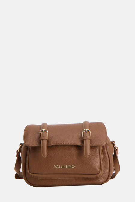 Sac à épaules brun de VALENTINO BAGS, avec des fermetures à glissière dorées et un logo de marque subtil.