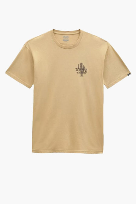 T-shirt beige à manches courtes de VANS avec logo cactus sur la poitrine, col rond et design minimaliste, vue de face