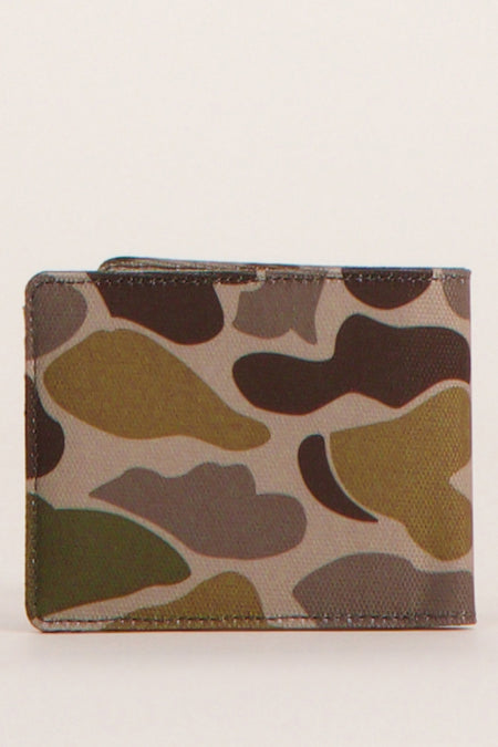 Groene portemonnee van VANS “OFF THE WALL”, met camouflagepatroon in groen, bruin en grijs.
