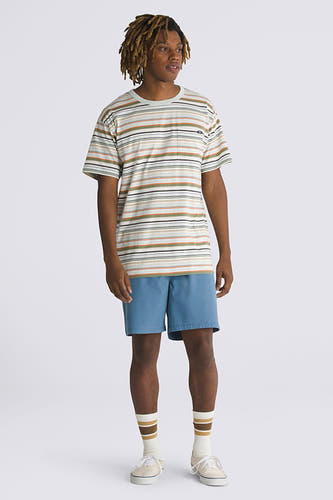 T-shirt multicolore à manches courtes de VANS "OFF THE WALL", avec des rayures horizontales et une poche po poitrine.