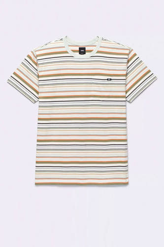 T-shirt multicolore à manches courtes de VANS "OFF THE WALL", rayé avec une poche po.