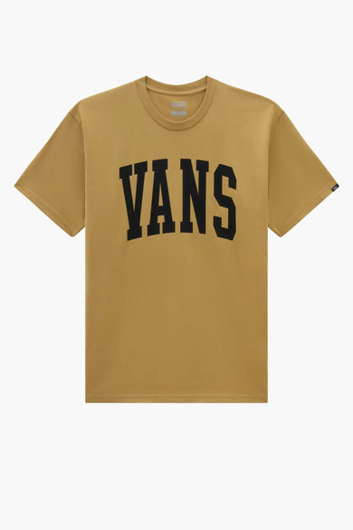 T-shirt beige Vans avec imprimé "VANS" noir sur l'avant, manches courtes.