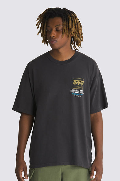 T-shirt noir à manches courtes de VANS "OFF THE WALL", avec impression sur la poitrine.