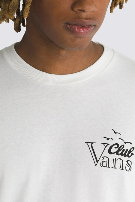 T-shirt écru à manches courtes de Vans, avec une impression Vans Club noire.
