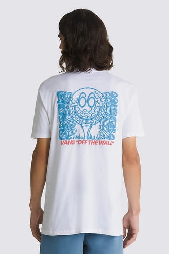 T-shirt blanc à manches courtes de VANS "OFF THE WALL", avec une impression graphique sur le dos.