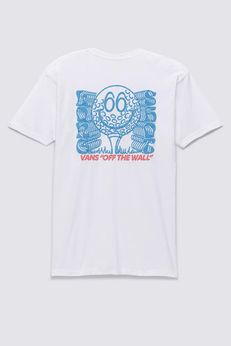 Wit T-shirt met golfbalprint en Vans-logo op de rug.