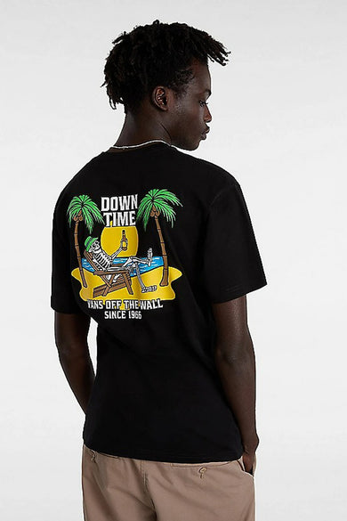 T-shirt noir à manches courtes de VANS "OFF THE WALL", avec une image graphique sur le dos.