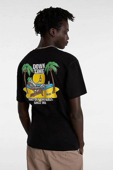 T-shirt noir à manches courtes de VANS "OFF THE WALL", avec une image graphique sur le dos.