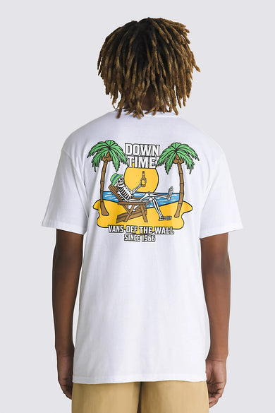 T-shirt blanc à manches courtes de Vans, avec logo palmier sur la poitrine.
