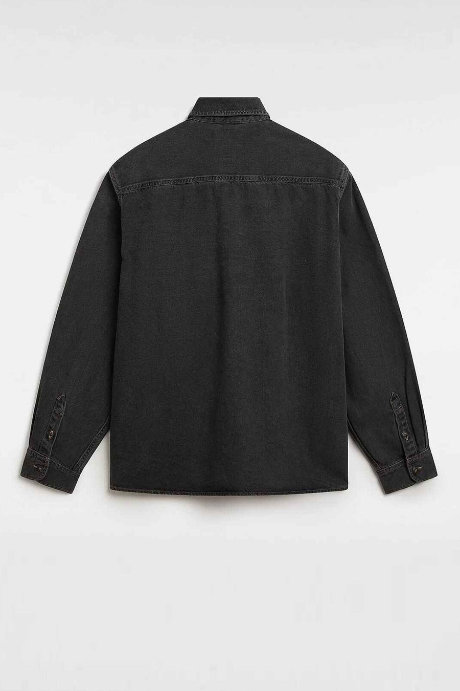 Blouson en denim gris foncé à manches longues de VANS "OFF THE WALL", détail sur le dos.
