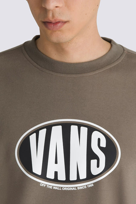 Gilet brun VANS "OFF THE WALL" avec un grand logo sur la partie avant et un col rond.