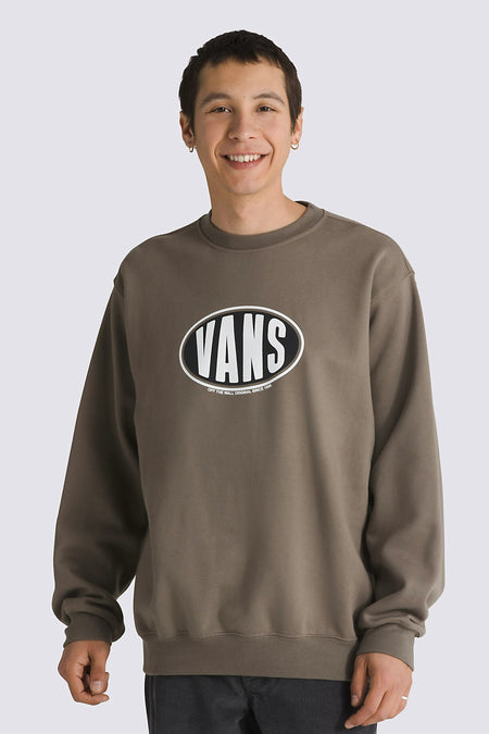 Gilet brun avec col rond de VANS "OFF THE WALL", avec un logo Vans ovale sur la poitrine.