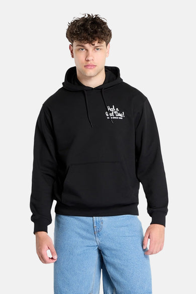 Gilet noir avec capuche Vans, avec une impression blanche et une poche.