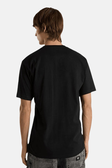 T-shirt noir à manches courtes de VANS "OFF THE WALL", vu par derrière, d'une couleur unie.