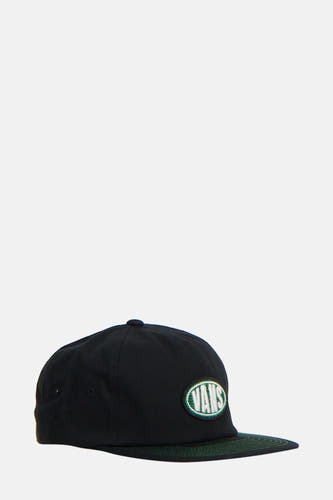 Casquette noire de Vans avec un logo vert et une bordure verte.