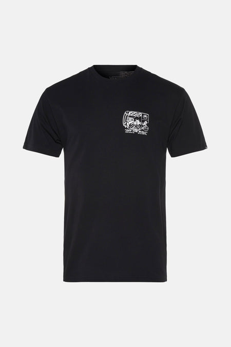 Zwart T-shirt met korte mouwen van VANS “OFF THE WALL”, met een grafische print op de borst.
