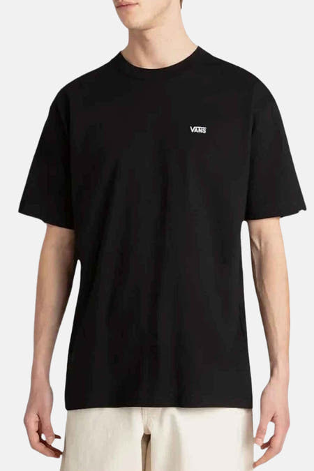 T-shirt noir à manches courtes de VANS, en tissu uni avec un petit logo blanc.