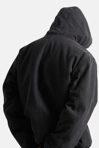 Veste courte noire de VANS "OFF THE WALL", avec un capuchon, vue de derrière.