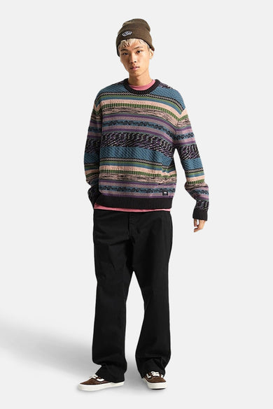 Sweat-shirt multicolore avec col rond de VANS "OFF THE WALL", avec des rayures horizontales et un chapeau marron.