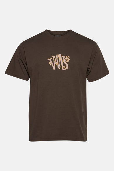 T-shirt brun à manches courtes de VANS "OFF THE WALL", avec une impression graphique sur la poitrine.