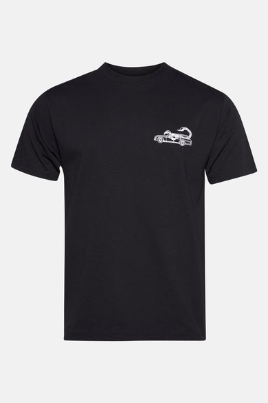 Zwart T-shirt met korte mouwen van VANS “OFF THE WALL” met een print van een auto met een schorpioen.
