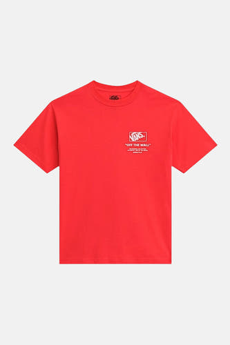 T-shirt rouge à manches courtes VANS "OFF THE WALL", avec un petit logo sur la poitrine.