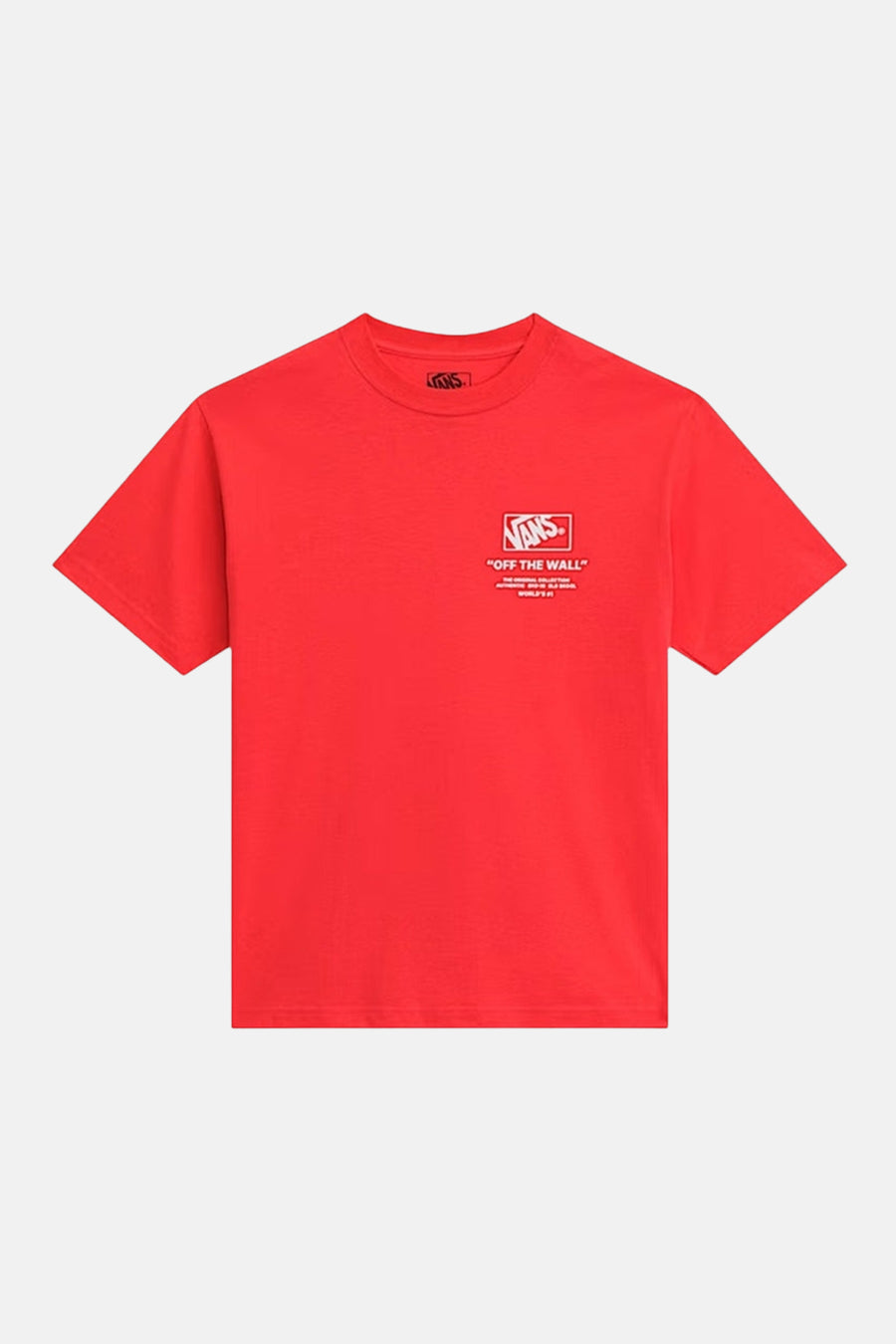 T-shirt rouge à manches courtes VANS "OFF THE WALL", avec un petit logo sur la poitrine.