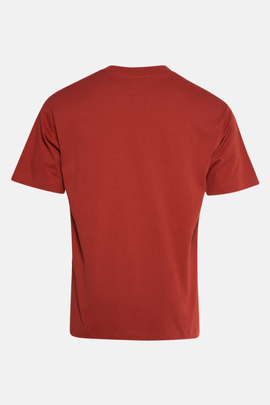 T-shirt rouge à manches courtes de VANS "OFF THE WALL", vue arrière sur un fond uni.