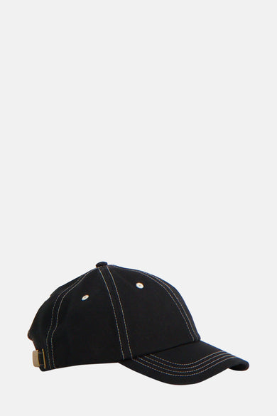 Chapeau noir de VANS "OFF THE WALL", avec des coutures contrastantes et une boucle métallique.