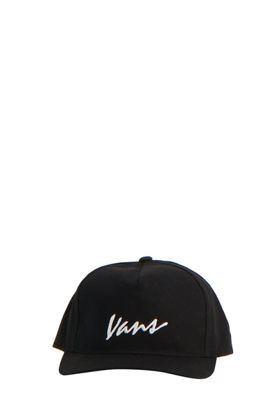Chapeau noir de Vans, avec un logo brodé blanc à l'avant.