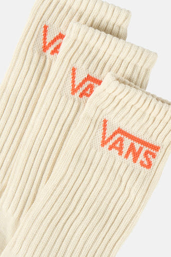 Chaussettes écru de VANS "OFF THE WALL", avec logos de marque orange et texture côtelée.