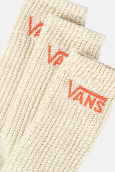 Chaussettes écru de VANS "OFF THE WALL", avec logos de marque orange et texture côtelée.