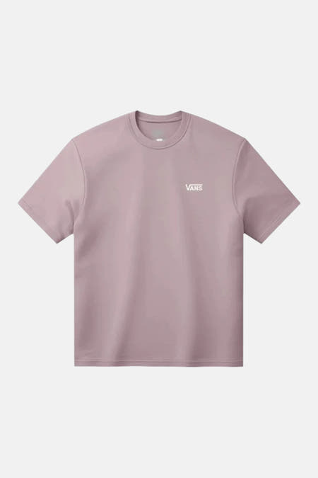 Roze T-shirt met korte mouwen van VANS, met een klein wit logo op de borst.
