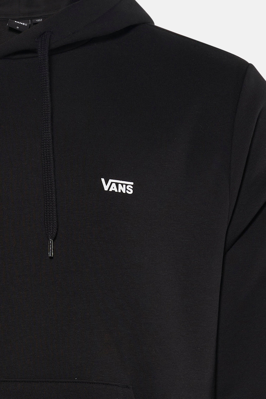 Sweatshirt noir à capuche de VANS, avec cordon de serrage et petit logo sur la poitrine.