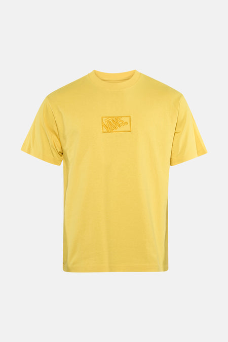 T-shirt jaune de Vans avec un logo carré imprimé sur la poitrine.