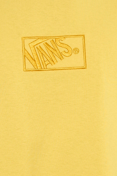 T-shirt jaune VANS "OFF THE WALL" avec logo rectangulaire brodé sur la poitrine.