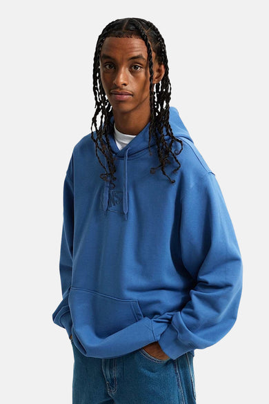 Pull-over bleu avec capuche Vans, avec logo brodé et coupe décontractée.