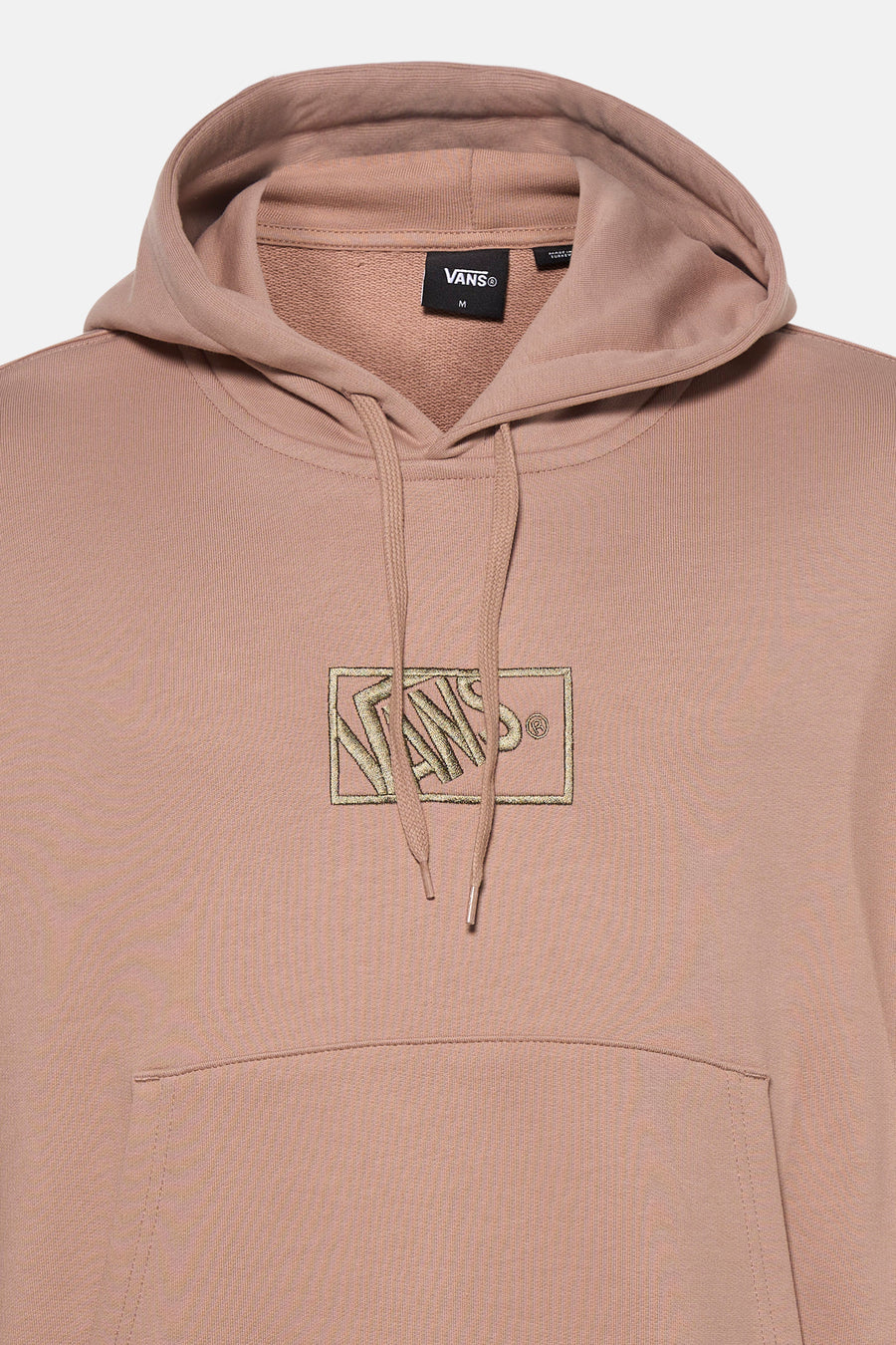 Pull beige à capuche Vans, avec logo brodé sur la poitrine et poche kangourou.