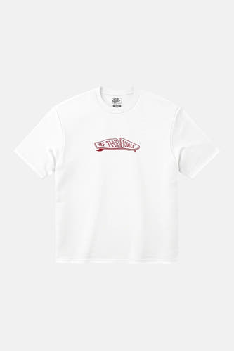 T-shirt blanc à manches courtes VANS "OFF THE WALL", avec logo skateboard déconstruit sur la poitrine.