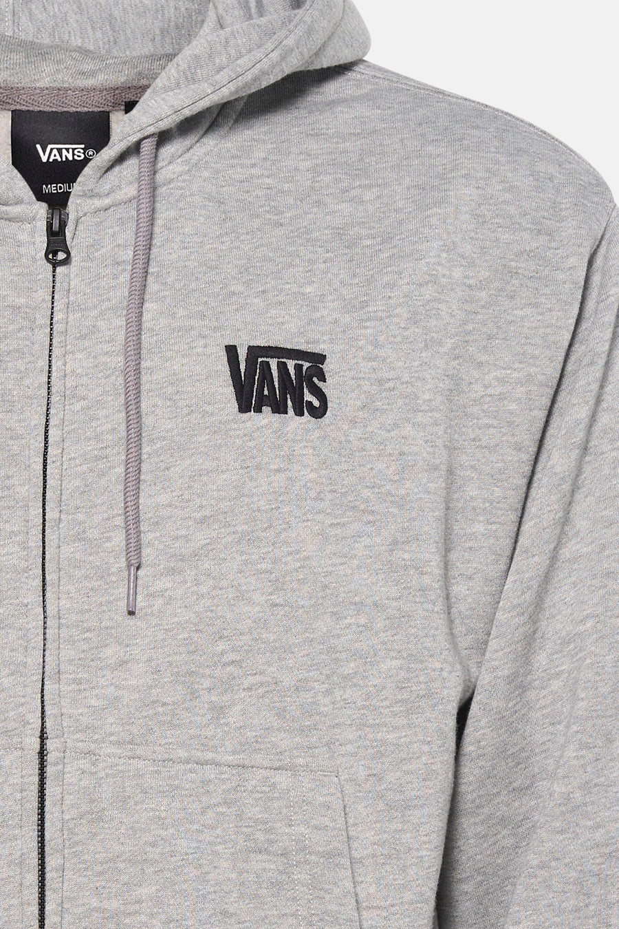 Gilet gris VANS "OFF THE WALL" avec fermeture éclair et capuche, avec cordon de serrage et logo.